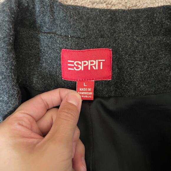 Esprit Womens Double Breasted Wool Pea Coat L Gray Classic Preppy Minimalist - Picture 2 of 9